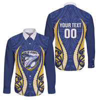 Bay of Plenty 2026 Rugby Custom Family Matching Mermaid Dress and Hawaiian Shirt NZ Maori Silver Fern LT14 Dad's Shirt - Long Sleeve Blue - Polynesian Pride