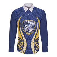 Bay of Plenty 2026 Rugby Custom Long Sleeve Button Shirt NZ Maori Silver Fern LT14 Unisex Blue - Polynesian Pride