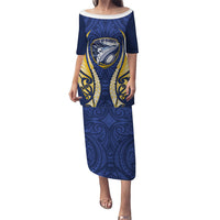 Bay of Plenty 2026 Rugby Custom Puletasi NZ Maori Silver Fern LT14 Long Dress Blue - Polynesian Pride