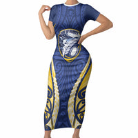 Bay of Plenty 2026 Rugby Custom Short Sleeve Bodycon Dress NZ Maori Silver Fern LT14 Long Dress Blue - Polynesian Pride