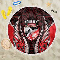 Canterbury 2026 Rugby Custom Beach Blanket NZ Maori Silver Fern LT14 One Size 150cm Red - Polynesian Pride