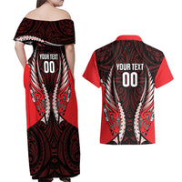 Canterbury 2026 Rugby Custom Couples Matching Off Shoulder Maxi Dress and Hawaiian Shirt NZ Maori Silver Fern LT14 - Polynesian Pride