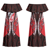 Canterbury 2026 Rugby Custom Couples Matching Off Shoulder Maxi Dress and Hawaiian Shirt NZ Maori Silver Fern LT14 - Polynesian Pride