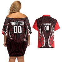 Canterbury 2026 Rugby Custom Couples Matching Off Shoulder Short Dress and Hawaiian Shirt NZ Maori Silver Fern LT14 - Polynesian Pride