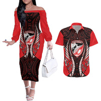 Canterbury 2026 Rugby Custom Couples Matching Off The Shoulder Long Sleeve Dress and Hawaiian Shirt NZ Maori Silver Fern