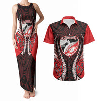 Canterbury 2026 Rugby Custom Couples Matching Tank Maxi Dress and Hawaiian Shirt NZ Maori Silver Fern LT14 Red - Polynesian Pride