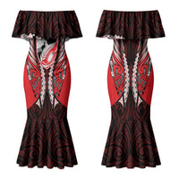 Canterbury 2026 Rugby Custom Family Matching Mermaid Dress and Hawaiian Shirt NZ Maori Silver Fern LT14 Mom's Dress Red - Polynesian Pride