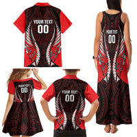 Canterbury 2026 Rugby Custom Family Matching Tank Maxi Dress and Hawaiian Shirt NZ Maori Silver Fern LT14 Mom's Dress Red - Polynesian Pride