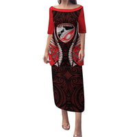 Canterbury 2026 Rugby Custom Puletasi NZ Maori Silver Fern LT14 Long Dress Red - Polynesian Pride