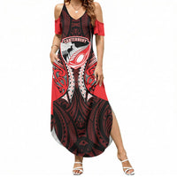 Canterbury 2026 Rugby Custom Summer Maxi Dress NZ Maori Silver Fern LT14 Women Red - Polynesian Pride