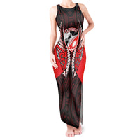 Canterbury 2026 Rugby Custom Tank Maxi Dress NZ Maori Silver Fern LT14 Women Red - Polynesian Pride