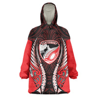 Canterbury 2026 Rugby Custom Wearable Blanket Hoodie NZ Maori Silver Fern LT14 One Size Red - Polynesian Pride