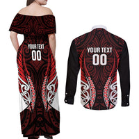 Counties Manukau 2026 Rugby Custom Couples Matching Off Shoulder Maxi Dress and Long Sleeve Button Shirt NZ Maori Silver Fern LT14 - Polynesian Pride