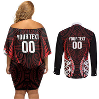 Counties Manukau 2026 Rugby Custom Couples Matching Off Shoulder Short Dress and Long Sleeve Button Shirt NZ Maori Silver Fern LT14 - Polynesian Pride