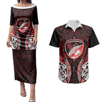 Counties Manukau 2026 Rugby Custom Couples Matching Puletasi and Hawaiian Shirt NZ Maori Silver Fern LT14 Red - Polynesian Pride