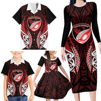 Counties Manukau 2026 Rugby Custom Family Matching Long Sleeve Bodycon Dress and Hawaiian Shirt NZ Maori Silver Fern