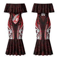 Counties Manukau 2026 Rugby Custom Family Matching Mermaid Dress and Hawaiian Shirt NZ Maori Silver Fern LT14 Mom's Dress Red - Polynesian Pride
