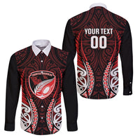 Counties Manukau 2026 Rugby Custom Family Matching Mermaid Dress and Hawaiian Shirt NZ Maori Silver Fern LT14 Dad's Shirt - Long Sleeve Red - Polynesian Pride