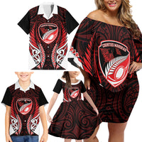 Counties Manukau 2026 Rugby Custom Family Matching Off Shoulder Short Dress and Hawaiian Shirt NZ Maori Silver Fern