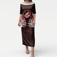 Counties Manukau 2026 Rugby Custom Puletasi NZ Maori Silver Fern LT14 Long Dress Red - Polynesian Pride