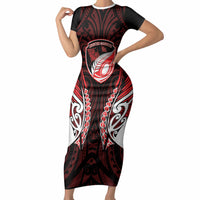 Counties Manukau 2026 Rugby Custom Short Sleeve Bodycon Dress NZ Maori Silver Fern LT14 Long Dress Red - Polynesian Pride