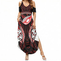 Counties Manukau 2026 Rugby Custom Summer Maxi Dress NZ Maori Silver Fern LT14 Women Red - Polynesian Pride