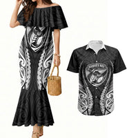 Hawke's Bay 2026 Rugby Custom Couples Matching Mermaid Dress and Hawaiian Shirt NZ Maori Silver Fern LT14 Black - Polynesian Pride