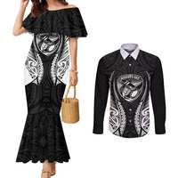 Hawke's Bay 2026 Rugby Custom Couples Matching Mermaid Dress and Long Sleeve Button Shirt NZ Maori Silver Fern LT14 Black - Polynesian Pride