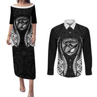 Hawke's Bay 2026 Rugby Custom Couples Matching Puletasi and Long Sleeve Button Shirt NZ Maori Silver Fern LT14 Black - Polynesian Pride