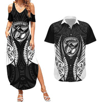 Hawke's Bay 2026 Rugby Custom Couples Matching Summer Maxi Dress and Hawaiian Shirt NZ Maori Silver Fern LT14 Black - Polynesian Pride