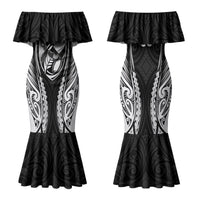 Hawke's Bay 2026 Rugby Custom Family Matching Mermaid Dress and Hawaiian Shirt NZ Maori Silver Fern LT14 Mom's Dress Black - Polynesian Pride
