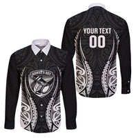 Hawke's Bay 2026 Rugby Custom Family Matching Mermaid Dress and Hawaiian Shirt NZ Maori Silver Fern LT14 Dad's Shirt - Long Sleeve Black - Polynesian Pride