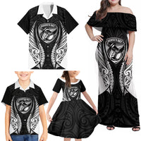 Hawke's Bay 2026 Rugby Custom Family Matching Off Shoulder Maxi Dress and Hawaiian Shirt NZ Maori Silver Fern LT14 - Polynesian Pride