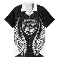 Hawke's Bay 2026 Rugby Custom Family Matching Off Shoulder Maxi Dress and Hawaiian Shirt NZ Maori Silver Fern LT14 Dad's Shirt - Short Sleeve Black - Polynesian Pride