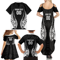 Hawke's Bay 2026 Rugby Custom Family Matching Summer Maxi Dress and Hawaiian Shirt NZ Maori Silver Fern LT14 Mom's Dress Black - Polynesian Pride