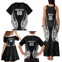 Hawke's Bay 2026 Rugby Custom Family Matching Tank Maxi Dress and Hawaiian Shirt NZ Maori Silver Fern LT14 Mom's Dress Black - Polynesian Pride