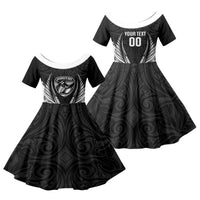 Hawke's Bay 2026 Rugby Custom Family Matching Tank Maxi Dress and Hawaiian Shirt NZ Maori Silver Fern LT14 Daughter's Dress Black - Polynesian Pride