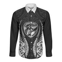 Hawke's Bay 2026 Rugby Custom Long Sleeve Button Shirt NZ Maori Silver Fern LT14 Unisex Black - Polynesian Pride