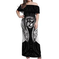 Hawke's Bay 2026 Rugby Custom Off Shoulder Maxi Dress NZ Maori Silver Fern LT14 Women Black - Polynesian Pride