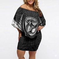 Hawke's Bay 2026 Rugby Custom Off Shoulder Short Dress NZ Maori Silver Fern LT14 Women Black - Polynesian Pride