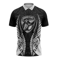 Hawke's Bay 2026 Rugby Custom Zipper Polo Shirt NZ Maori Silver Fern LT14 Black - Polynesian Pride