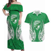 Manawatu 2026 Rugby Custom Couples Matching Off Shoulder Maxi Dress and Hawaiian Shirt NZ Maori Silver Fern LT14 Green - Polynesian Pride
