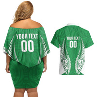 Manawatu 2026 Rugby Custom Couples Matching Off Shoulder Short Dress and Hawaiian Shirt NZ Maori Silver Fern LT14 - Polynesian Pride