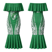 Manawatu 2026 Rugby Custom Family Matching Mermaid Dress and Hawaiian Shirt NZ Maori Silver Fern LT14 Mom's Dress Green - Polynesian Pride