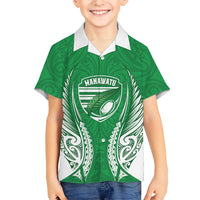 Manawatu 2026 Rugby Custom Kid Hawaiian Shirt NZ Maori Silver Fern LT14 Kid Green - Polynesian Pride