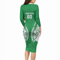 Manawatu 2026 Rugby Custom Long Sleeve Bodycon Dress NZ Maori Silver Fern LT14 - Polynesian Pride