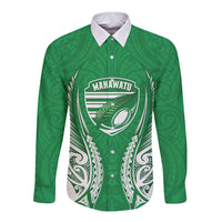 Manawatu 2026 Rugby Custom Long Sleeve Button Shirt NZ Maori Silver Fern LT14 Unisex Green - Polynesian Pride