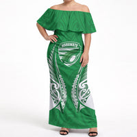 Manawatu 2026 Rugby Custom Off Shoulder Maxi Dress NZ Maori Silver Fern LT14 Women Green - Polynesian Pride