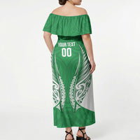 Manawatu 2026 Rugby Custom Off Shoulder Maxi Dress NZ Maori Silver Fern LT14 - Polynesian Pride