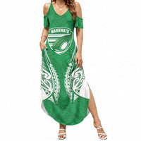 Manawatu 2026 Rugby Custom Summer Maxi Dress NZ Maori Silver Fern LT14 Women Green - Polynesian Pride